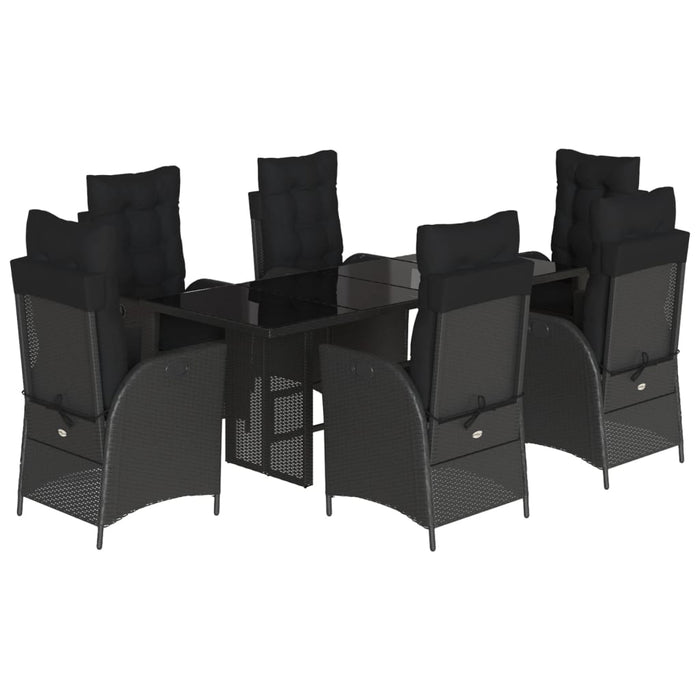 Set da Pranzo da Giardino 7 pz Nero con Cuscini in Polyrattan 3213115