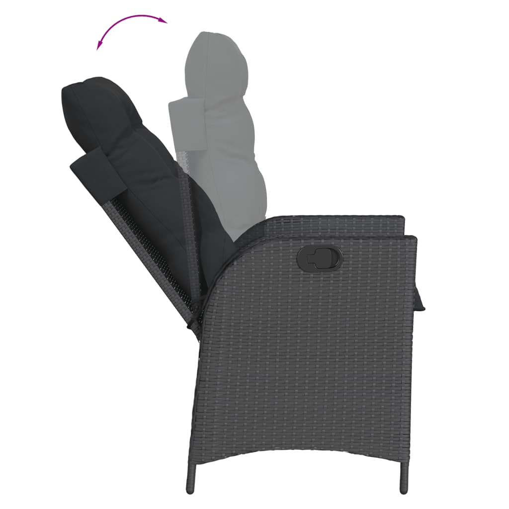 Set da Pranzo da Giardino 7 pz Nero con Cuscini in Polyrattan 3213115