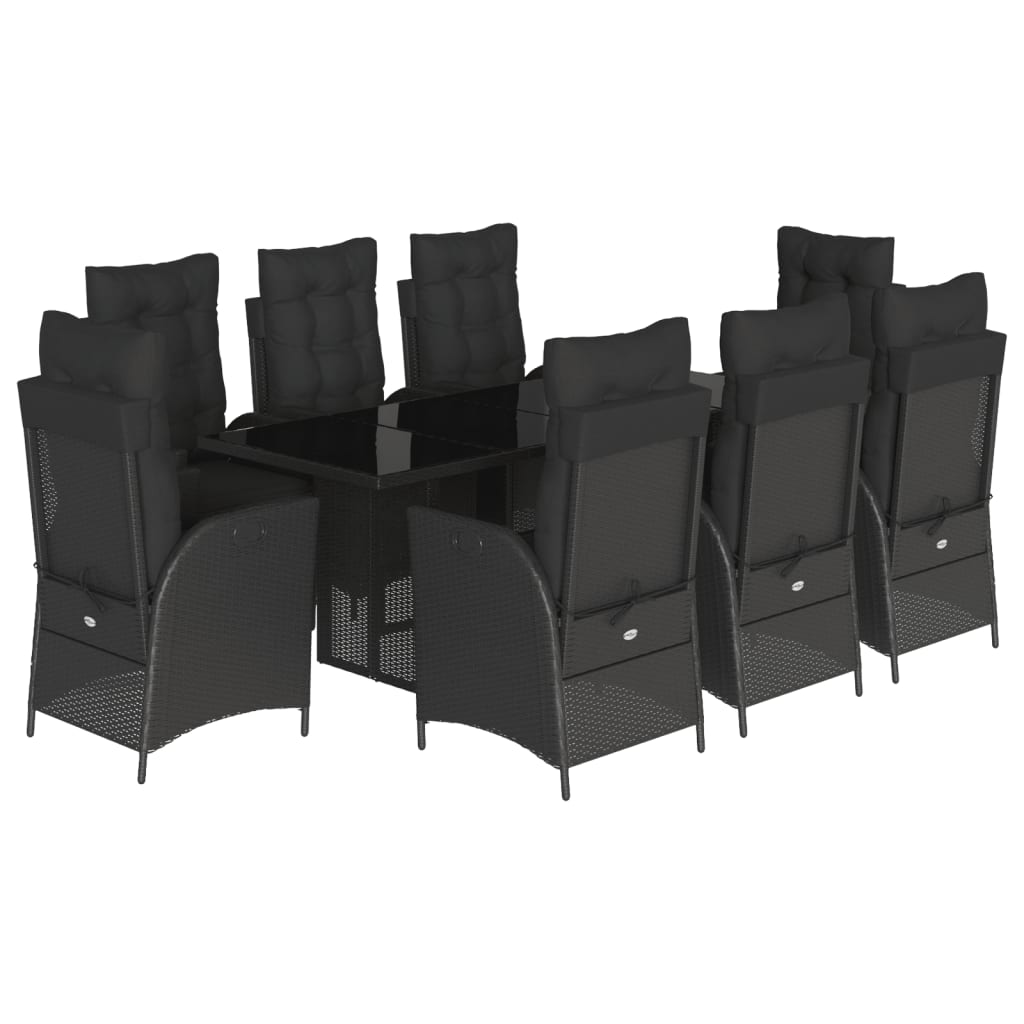 Set da Pranzo da Giardino 9 pz con Cuscini Nero in Polyrattan 3213117