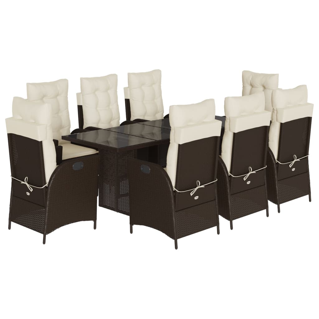 Set da Pranzo da Giardino 9pz con Cuscini Marrone in Polyrattan 3213119