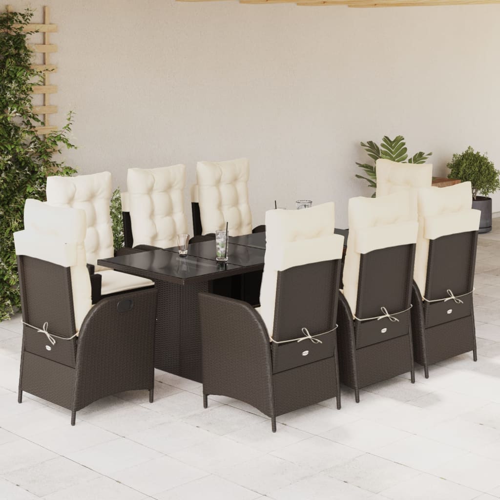 Set da Pranzo da Giardino 9pz con Cuscini Marrone in Polyrattan 3213120