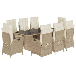 Set da Pranzo da Giardino 9 pz con Cuscini Beige in Polyrattan 3213126