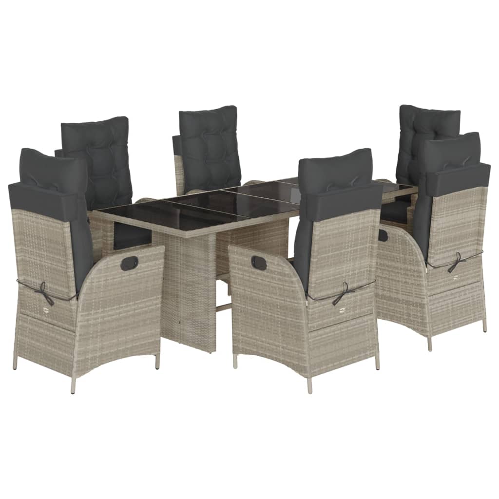 Set da Pranzo da Giardino 7 pz Cuscini Polyrattan Grigio Chiaro 3213130