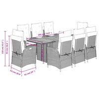 Set da Pranzo da Giardino 9 pz con Cuscini Nero in Polyrattan 3213137