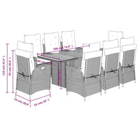 Set da Pranzo da Giardino 9 pz con Cuscini Nero in Polyrattan 3213140