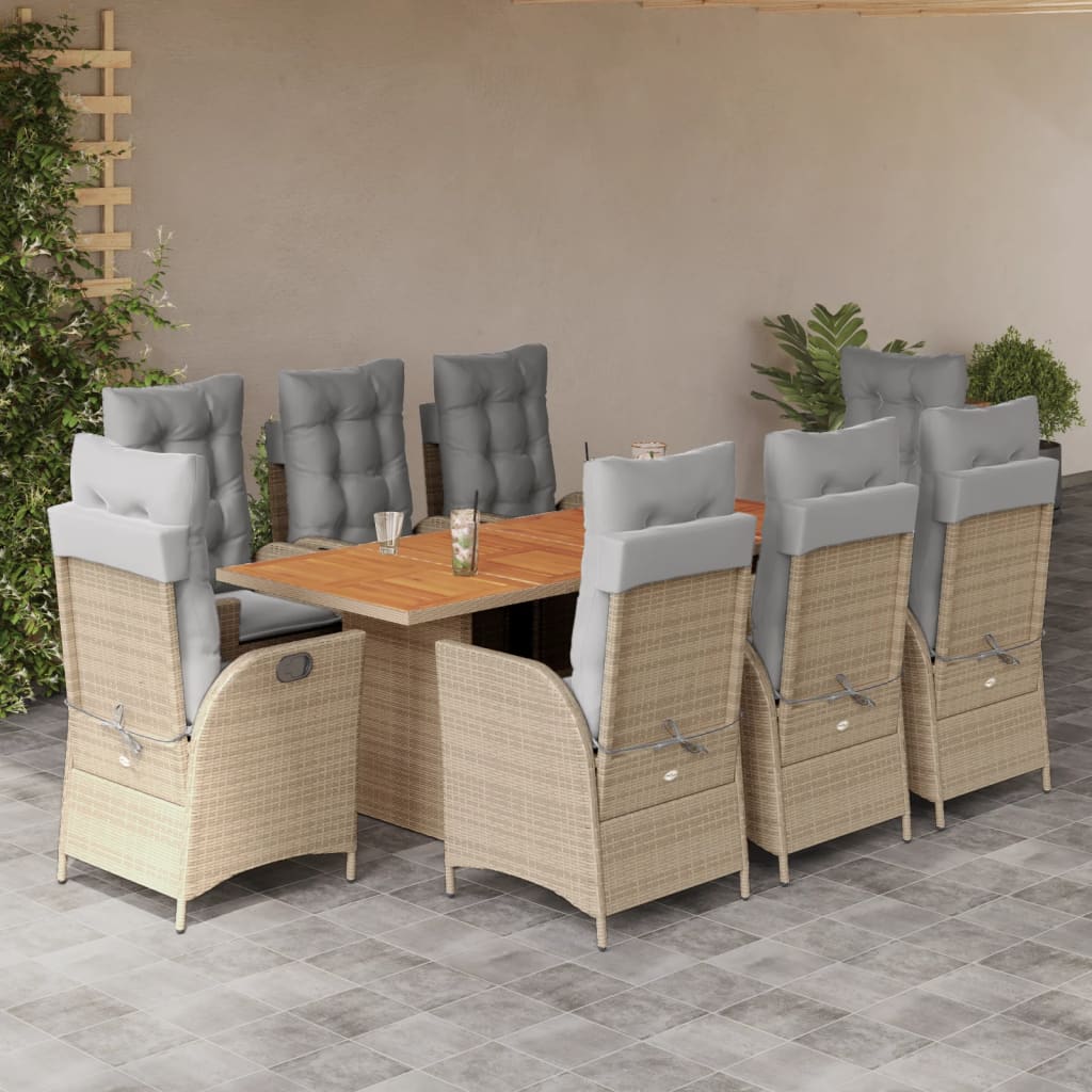 Set Pranzo da Giardino 9 pz con Cuscini Beige Misto Polyrattan 3213150