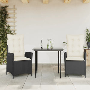 Set da Pranzo da Giardino 3 pz con Cuscini Nero in Polyrattan 3213154