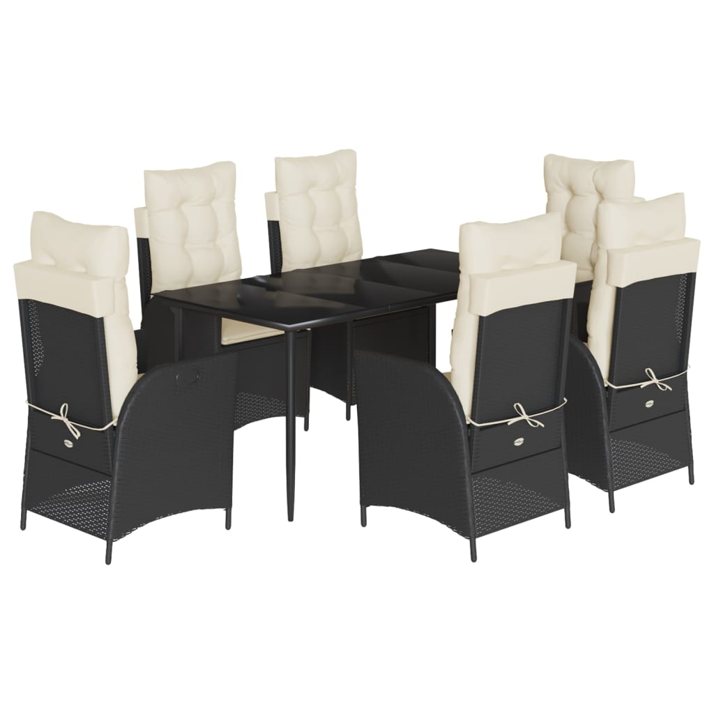 Set da Pranzo da Giardino 7 pz Nero con Cuscini in Polyrattan 3213159