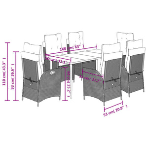 Set da Pranzo da Giardino 7 pz Nero con Cuscini in Polyrattan 3213159