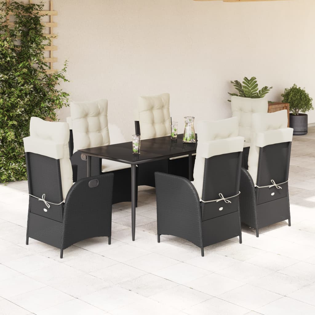 Set da Pranzo da Giardino 7 pz Nero con Cuscini in Polyrattan 3213159