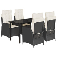 Set da Pranzo da Giardino 5 pz Nero con Cuscini in Polyrattan 3213167