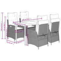 Set da Pranzo da Giardino 5 pz Nero con Cuscini in Polyrattan 3213167