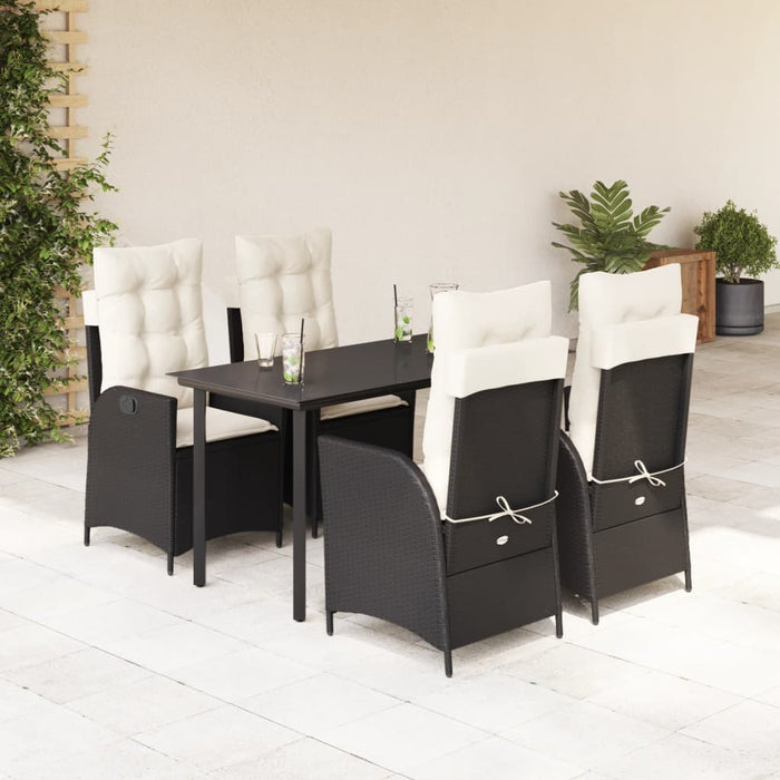 Set da Pranzo da Giardino 5 pz Nero con Cuscini in Polyrattan 3213167