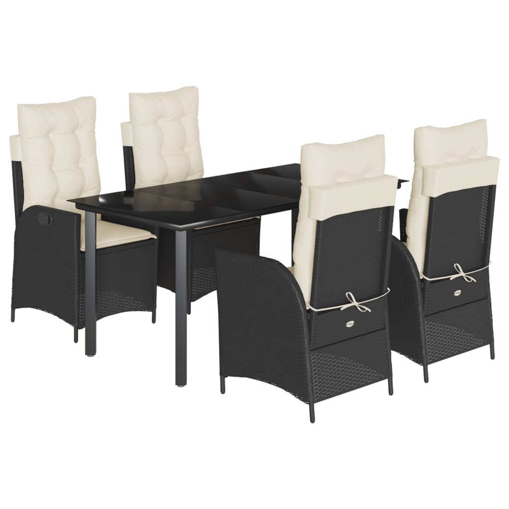 Set da Pranzo da Giardino 5 pz Nero con Cuscini in Polyrattan 3213168