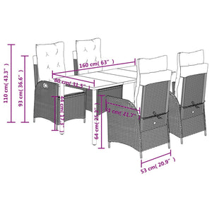 Set da Pranzo da Giardino 5 pz Nero con Cuscini in Polyrattan 3213168