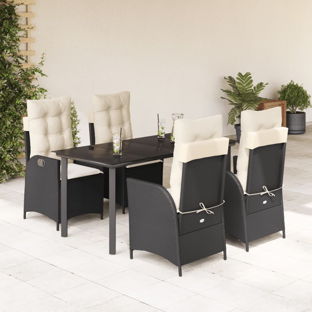 Set da Pranzo da Giardino 5 pz Nero con Cuscini in Polyrattan 3213168