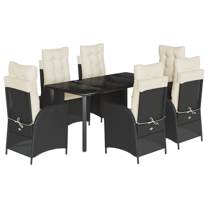 Set da Pranzo da Giardino 7 pz Nero con Cuscini in Polyrattan 3213170