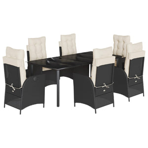 Set da Pranzo da Giardino 7 pz Nero con Cuscini in Polyrattan 3213171