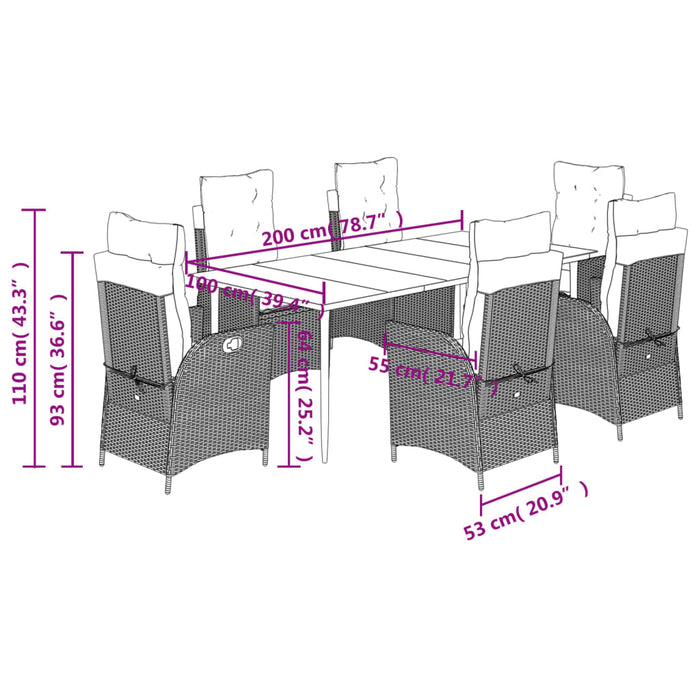 Set da Pranzo da Giardino 7 pz Nero con Cuscini in Polyrattan 3213171