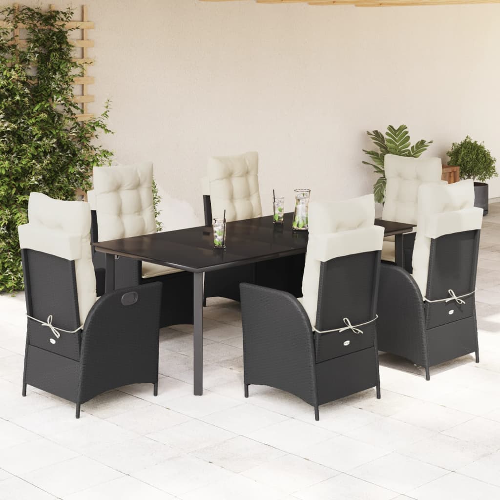 Set da Pranzo da Giardino 7 pz Nero con Cuscini in Polyrattan 3213171