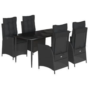 Set da Pranzo da Giardino 5 pz Nero con Cuscini in Polyrattan 3213178