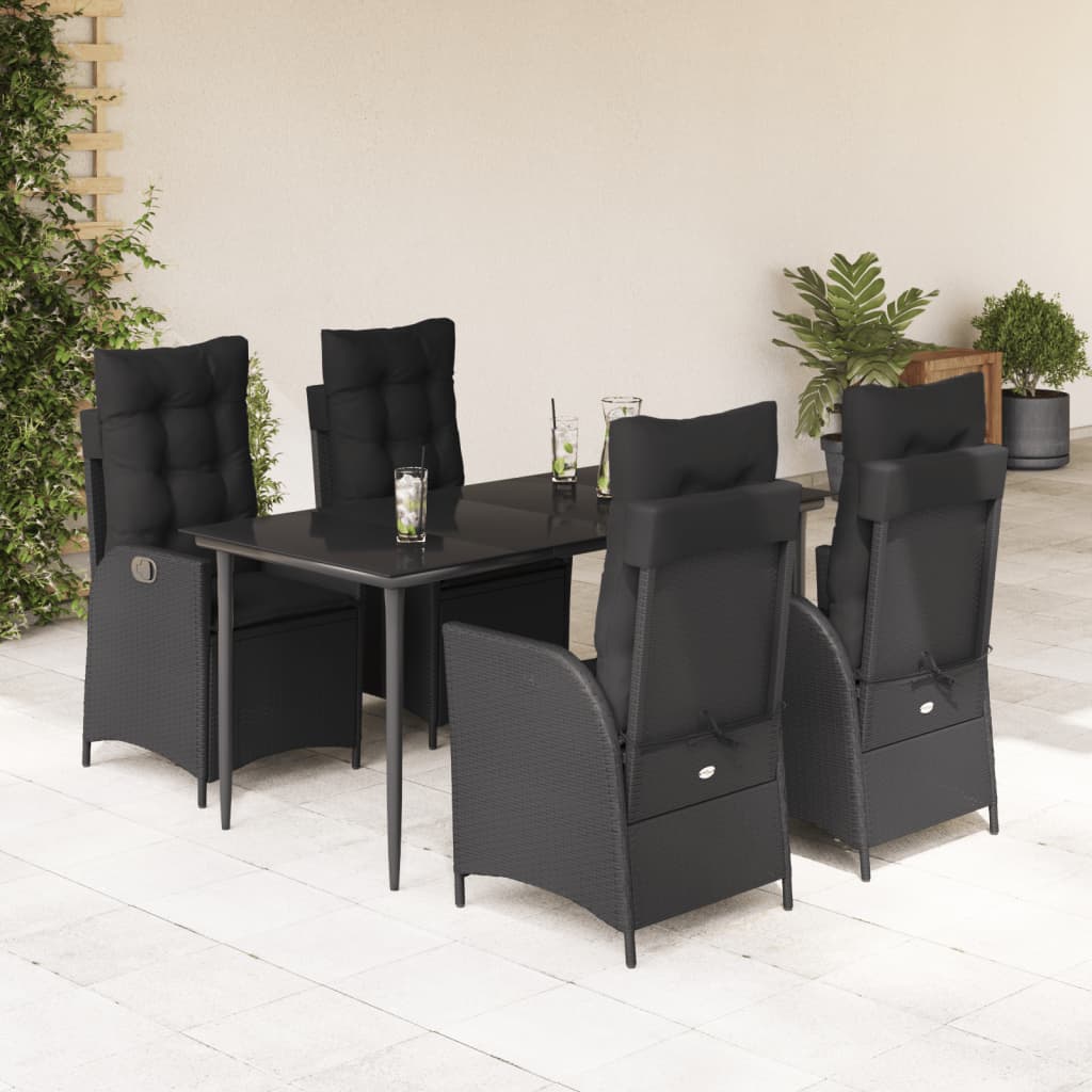 Set da Pranzo da Giardino 5 pz Nero con Cuscini in Polyrattan 3213178