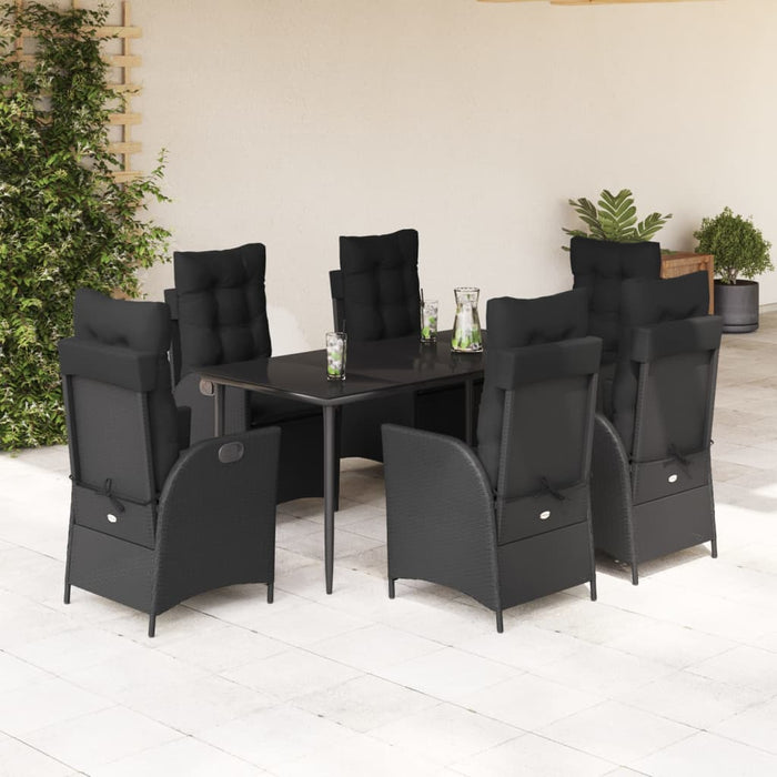 Set da Pranzo da Giardino 7 pz Nero con Cuscini in Polyrattan 3213179