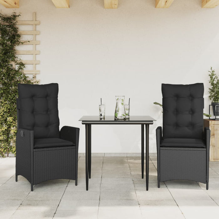 Set da Pranzo da Giardino 3 pz con Cuscini Nero in Polyrattan 3213184