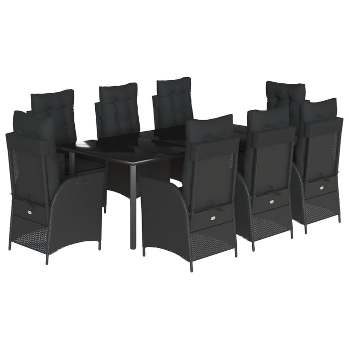 Set da Pranzo da Giardino 9 pz con Cuscini Nero in Polyrattan 3213193