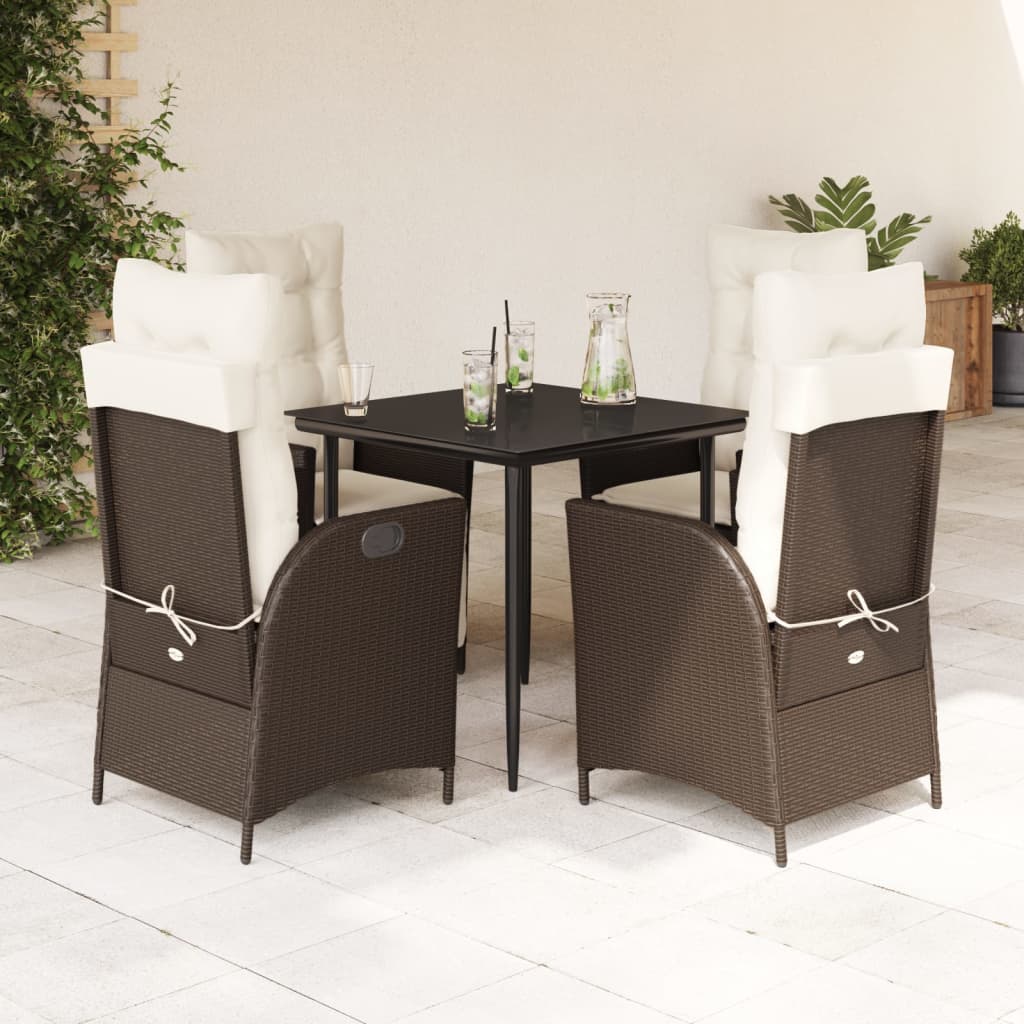 Set da Pranzo da Giardino 5pz con Cuscini in Polyrattan Marrone 3213196