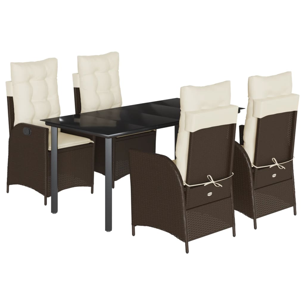 Set da Pranzo da Giardino 5pz con Cuscini in Polyrattan Marrone 3213208