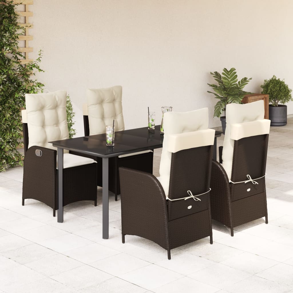 Set da Pranzo da Giardino 5pz con Cuscini in Polyrattan Marrone 3213208