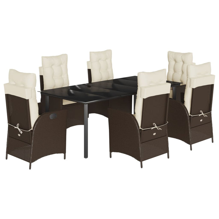 Set da Pranzo da Giardino 7pz con Cuscini in Polyrattan Marrone 3213211