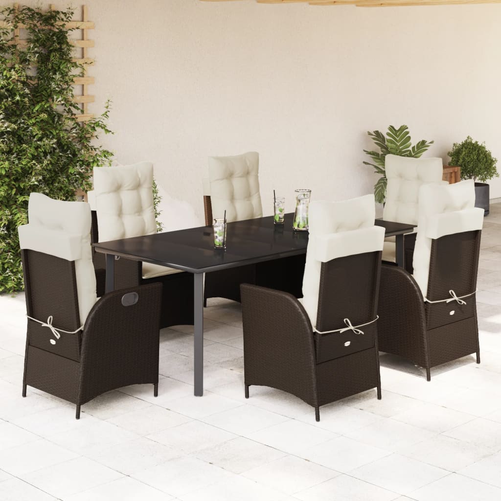 Set da Pranzo da Giardino 7pz con Cuscini in Polyrattan Marrone 3213211