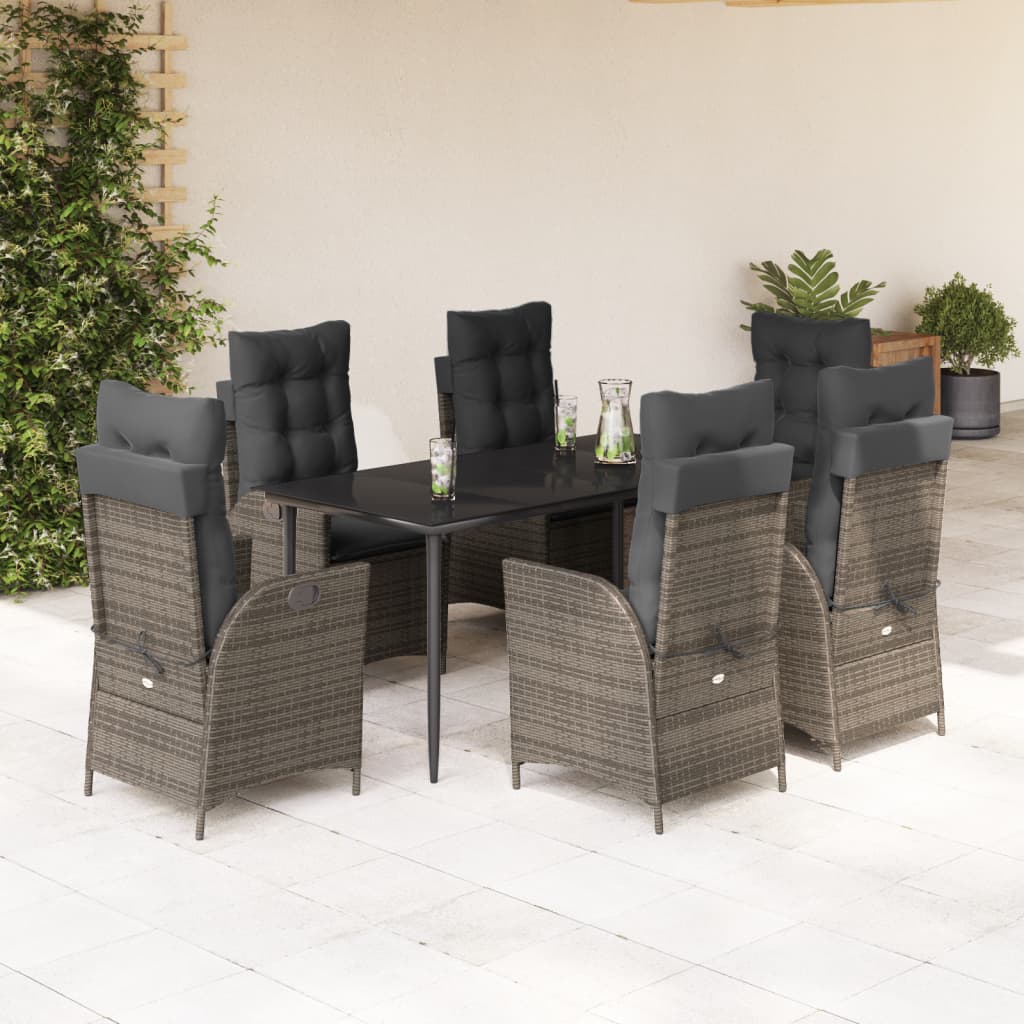 Set da Pranzo da Giardino 7 pz con Cuscini in Polyrattan Grigio 3213220