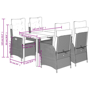 Set da Pranzo da Giardino 5 pz con Cuscini in Polyrattan Grigio 3213227