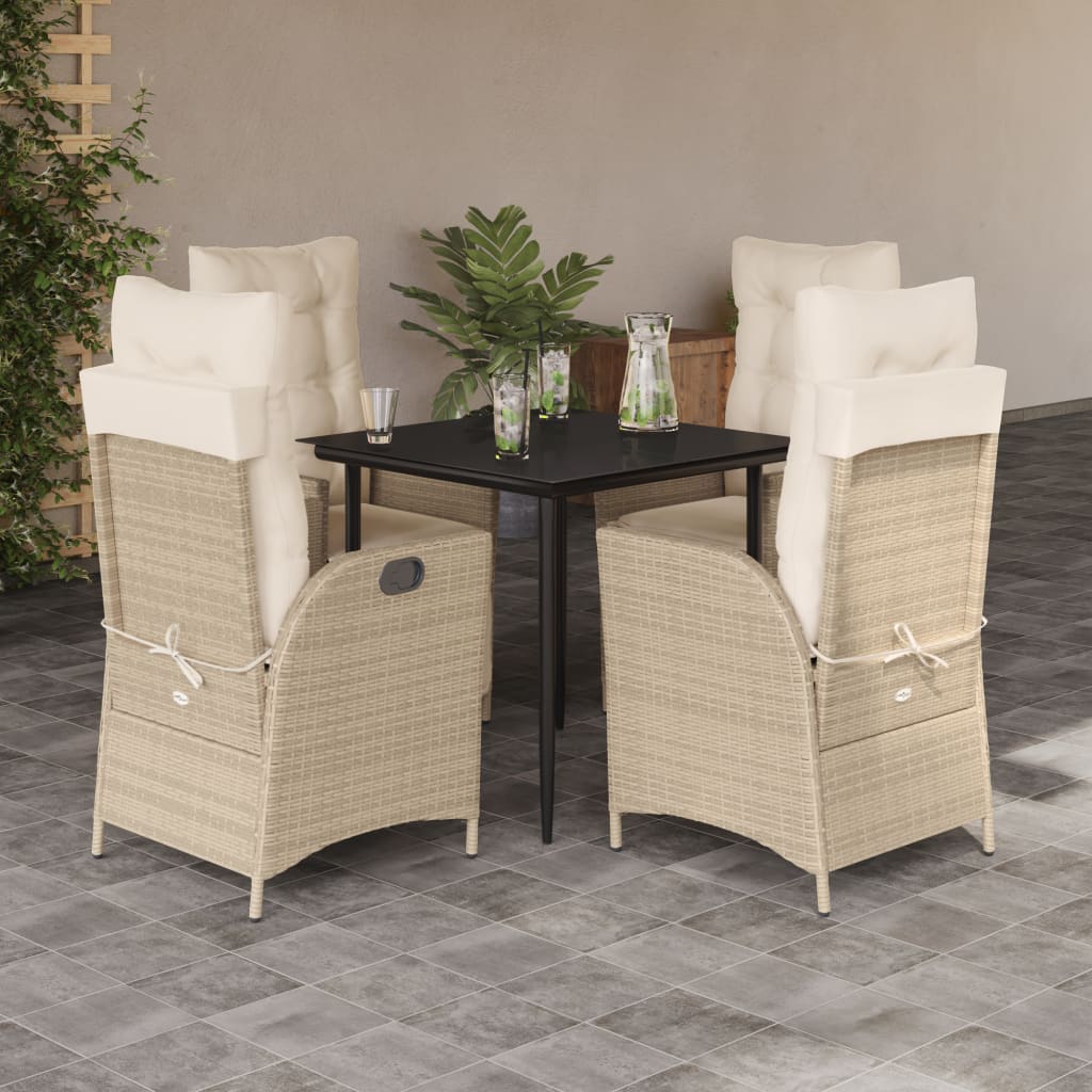 Set da Pranzo da Giardino 5 pz con Cuscini Beige in Polyrattan 3213236