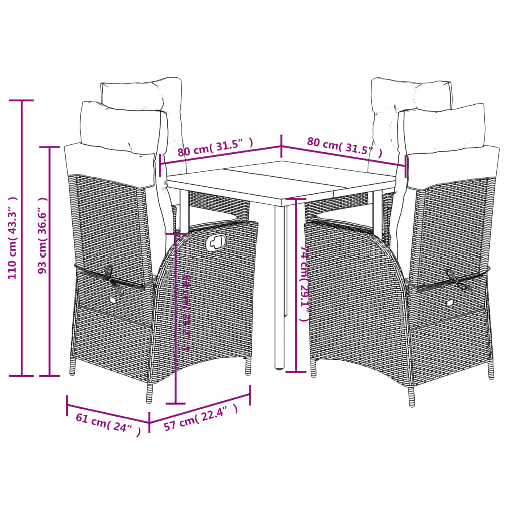 Set da Pranzo da Giardino 5 pz con Cuscini Beige in Polyrattan 3213245