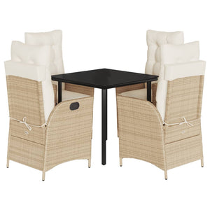 Set da Pranzo da Giardino 5 pz con Cuscini Beige in Polyrattan 3213246