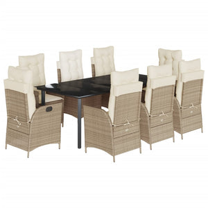 Set da Pranzo da Giardino 9 pz con Cuscini Beige in Polyrattan 3213252