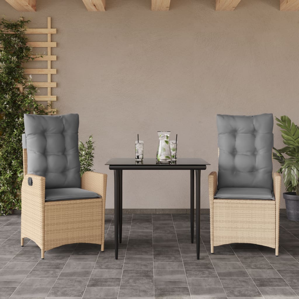 Set da Pranzo da Giardino 3 pz con Cuscini Beige in Polyrattan 3213254