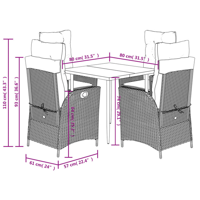 Set da Pranzo da Giardino 5 pz con Cuscini Beige in Polyrattan 3213255