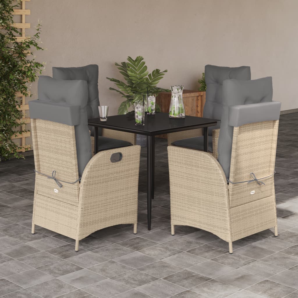 Set da Pranzo da Giardino 5 pz con Cuscini Beige in Polyrattan 3213255