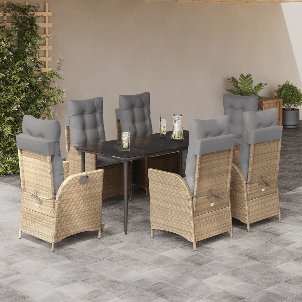 Set da Pranzo da Giardino 7 pz con Cuscini Beige in Polyrattan 3213259