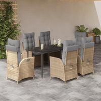 Set da Pranzo da Giardino 7 pz con Cuscini Beige in Polyrattan 3213260