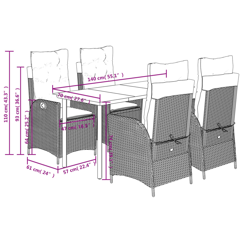 Set da Pranzo da Giardino 5 pz con Cuscini Beige in Polyrattan 3213267