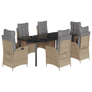 Set da Pranzo da Giardino 7 pz con Cuscini Beige in Polyrattan 3213271