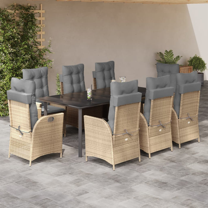 Set da Pranzo da Giardino 9 pz con Cuscini Beige in Polyrattan 3213273