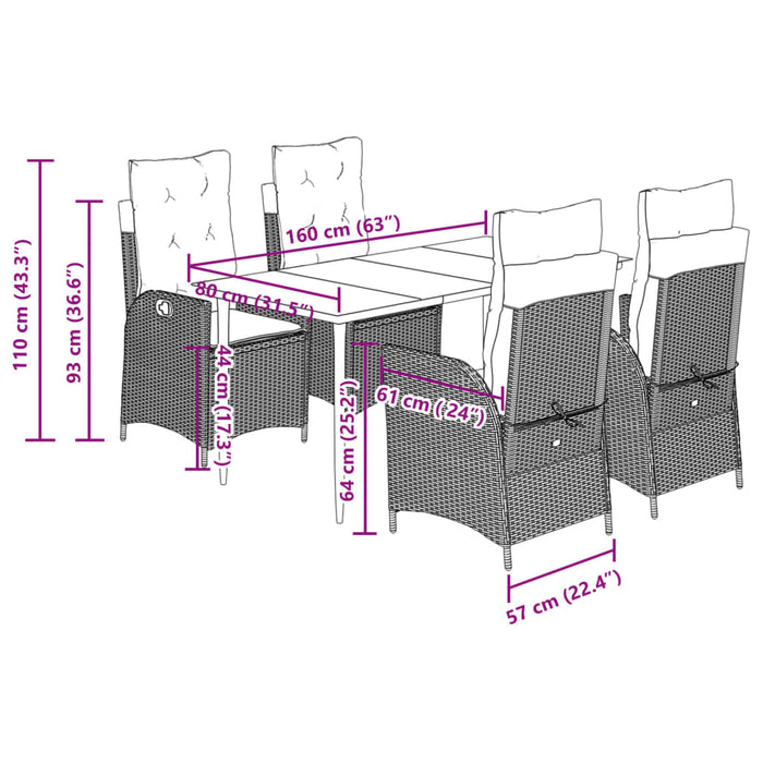 Set Pranzo da Giardino 5pz con Cuscini Grigio Chiaro Polyrattan 3213278