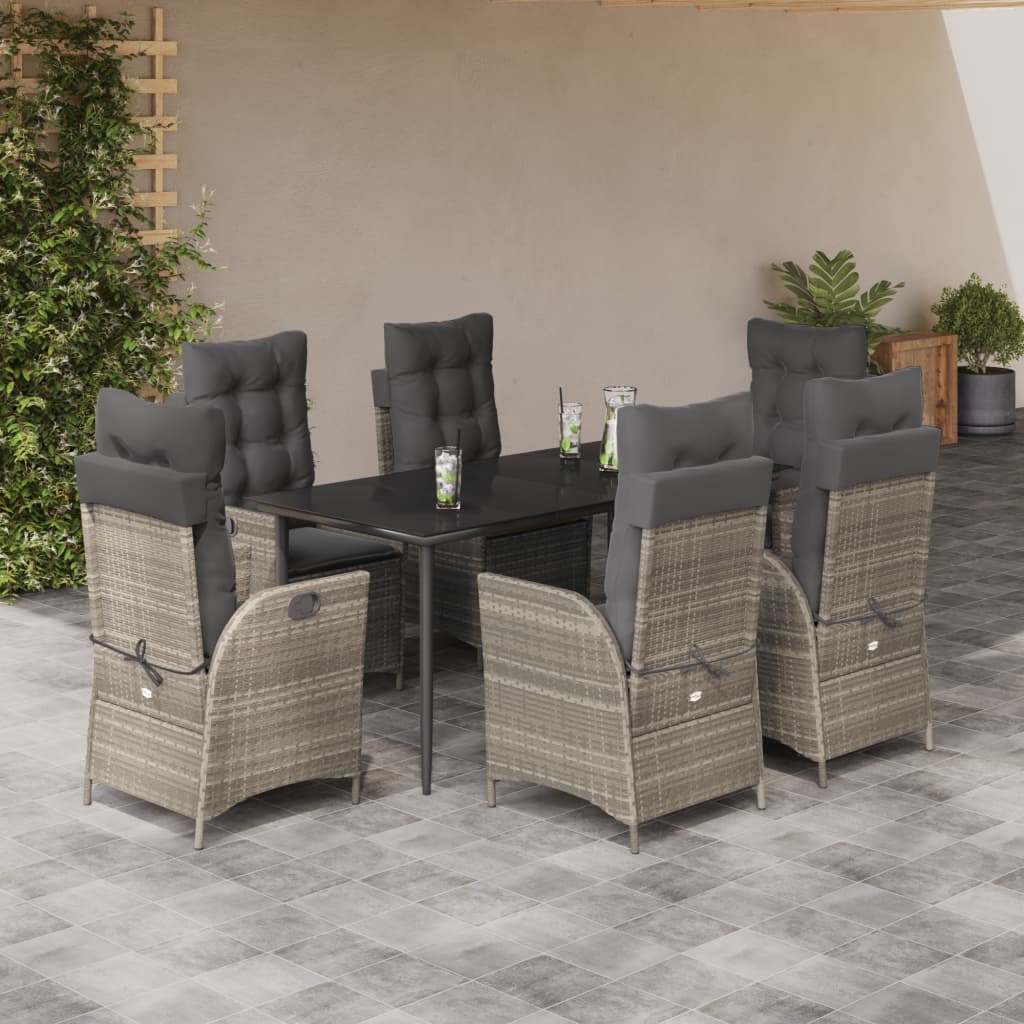 Set da Pranzo da Giardino 7 pz Cuscini Polyrattan Grigio Chiaro 3213279